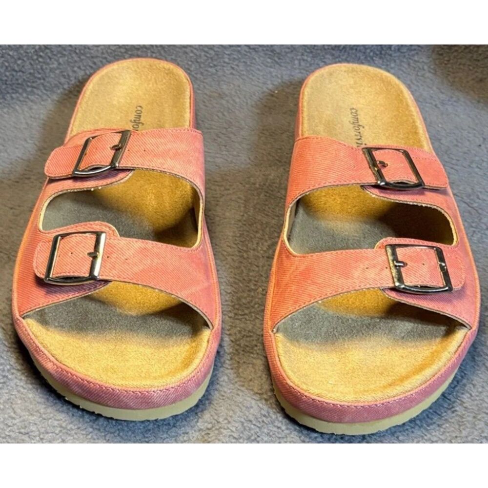 COMFORVIEW Rosy Pink Sz 10 Adjustable Buckle Straps MAXI FOOTBED Sandals NEW